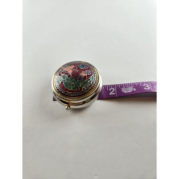 Vtg 70s Miniature Cloisonne Floral Enamel Pill Trinket Box Gold Silver Tone - Picture 6 of 10